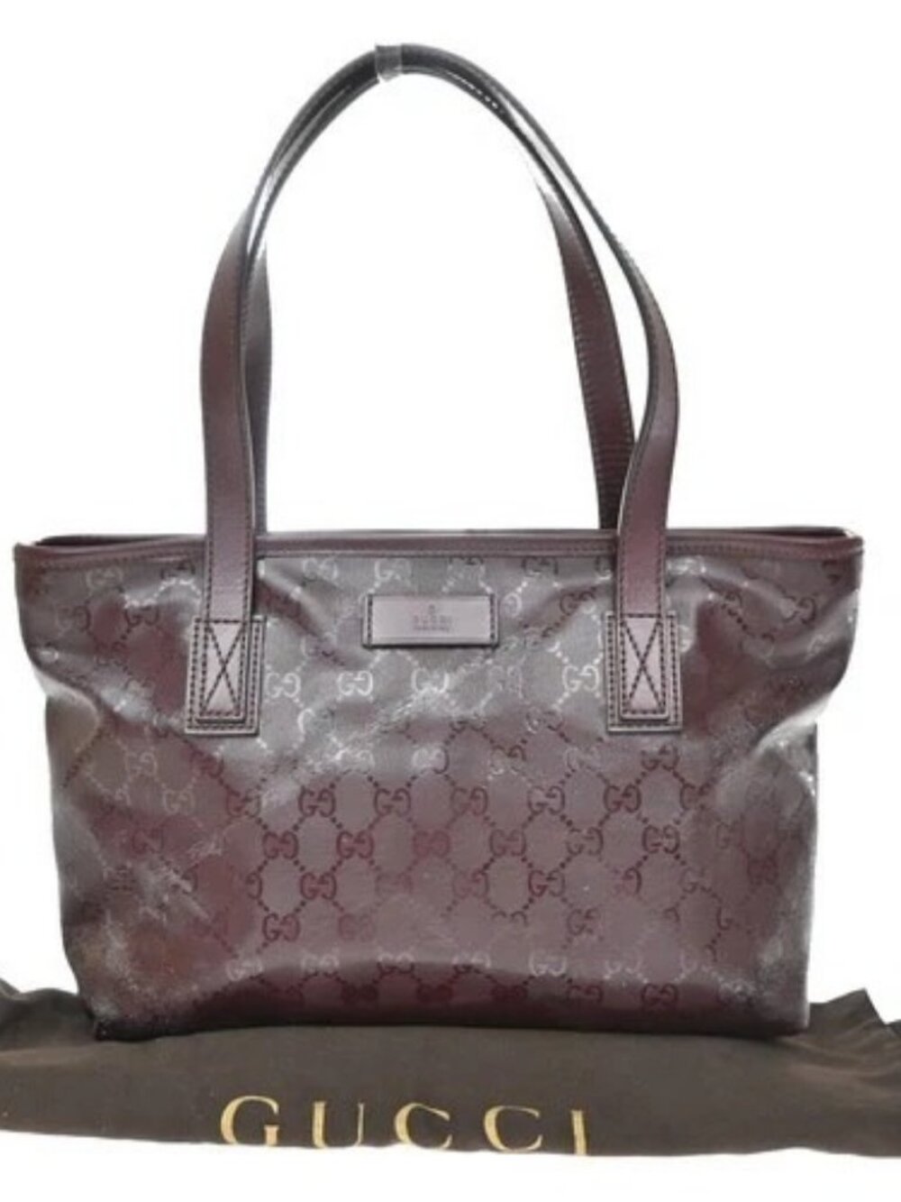 GUCCI Logo Imprime GG Pattern Tote Bag PVC Leather Red Italy SHW 67KD760